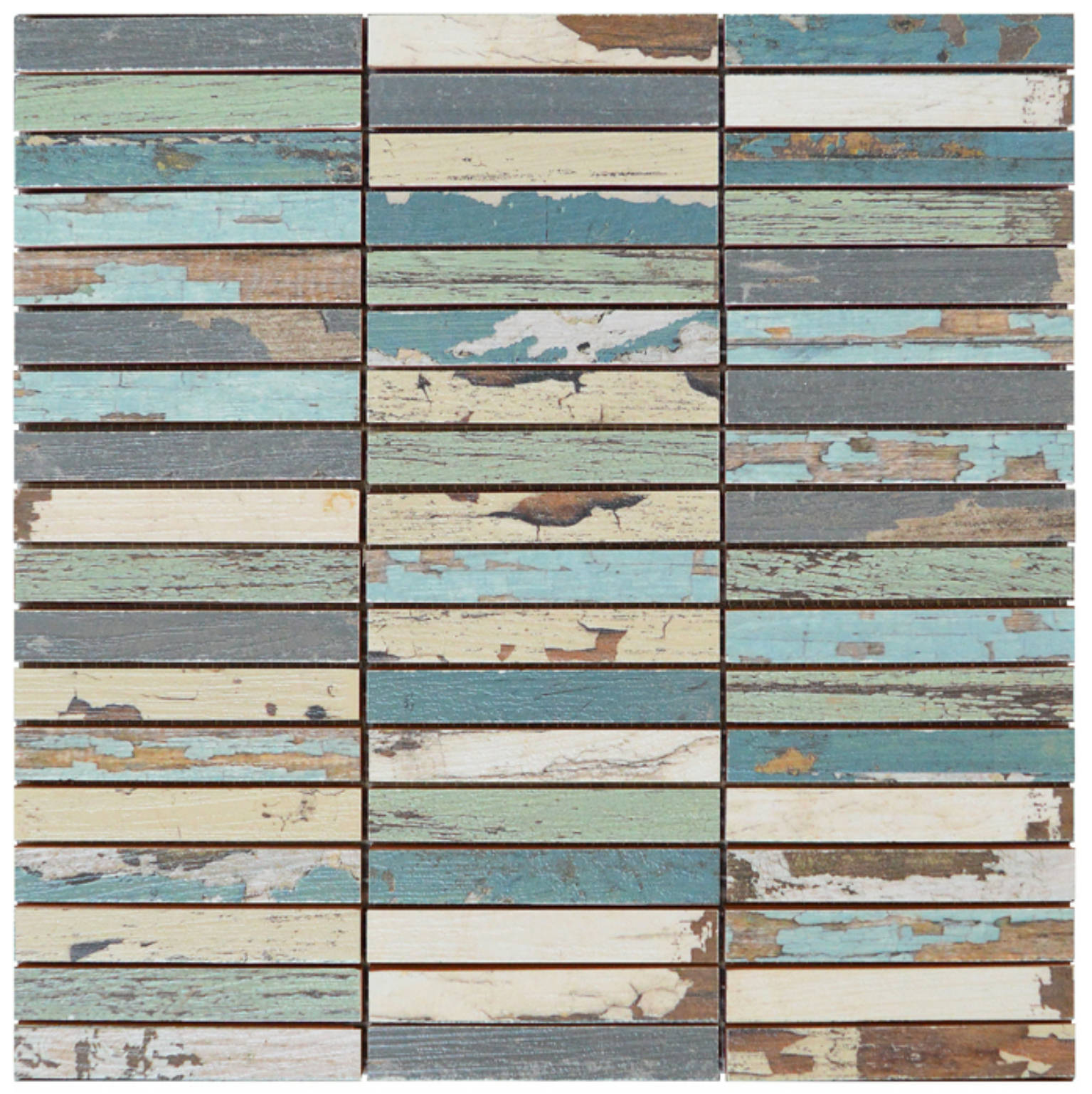 0.7x4 Wood Rectangles Mix Beige Blue Ceramic Mosaic |  Carpet Barn Carpet One Inc.