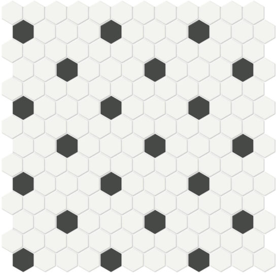 1" White w/ Retro Black Matte Hex Mosaic |  Carpet Barn Carpet One Inc.