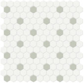 1" White w/ Soft Sage Matte Hex Mosaic |  Carpet Barn Carpet One Inc.