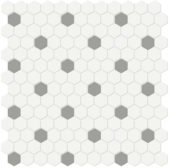 1" White w/ Taupe Matte Hex Mosaic |  Carpet Barn Carpet One Inc.
