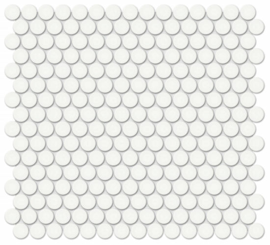 3/4" White Glossy Penny Round Mosaic |  Carpet Barn Carpet One Inc.