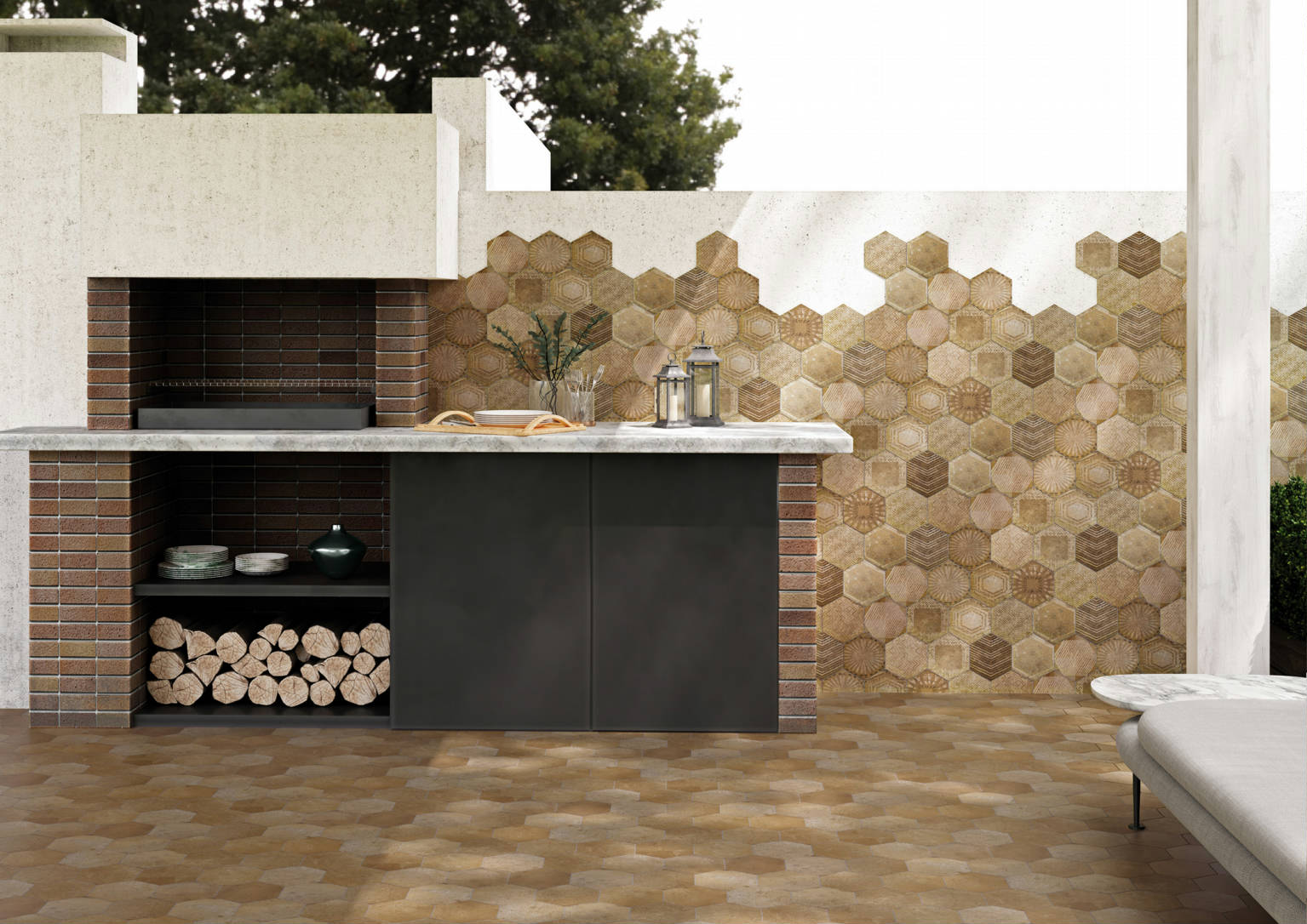 Alma 5.5x6.3” Terra and Sand Decor Hexagon |  Carpet Barn Carpet One Inc.