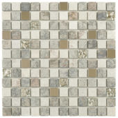 Grey Beige Glass Quartzite And Metal Décor 7/8"X7/8" Mosaic |  Carpet Barn Carpet One Inc.