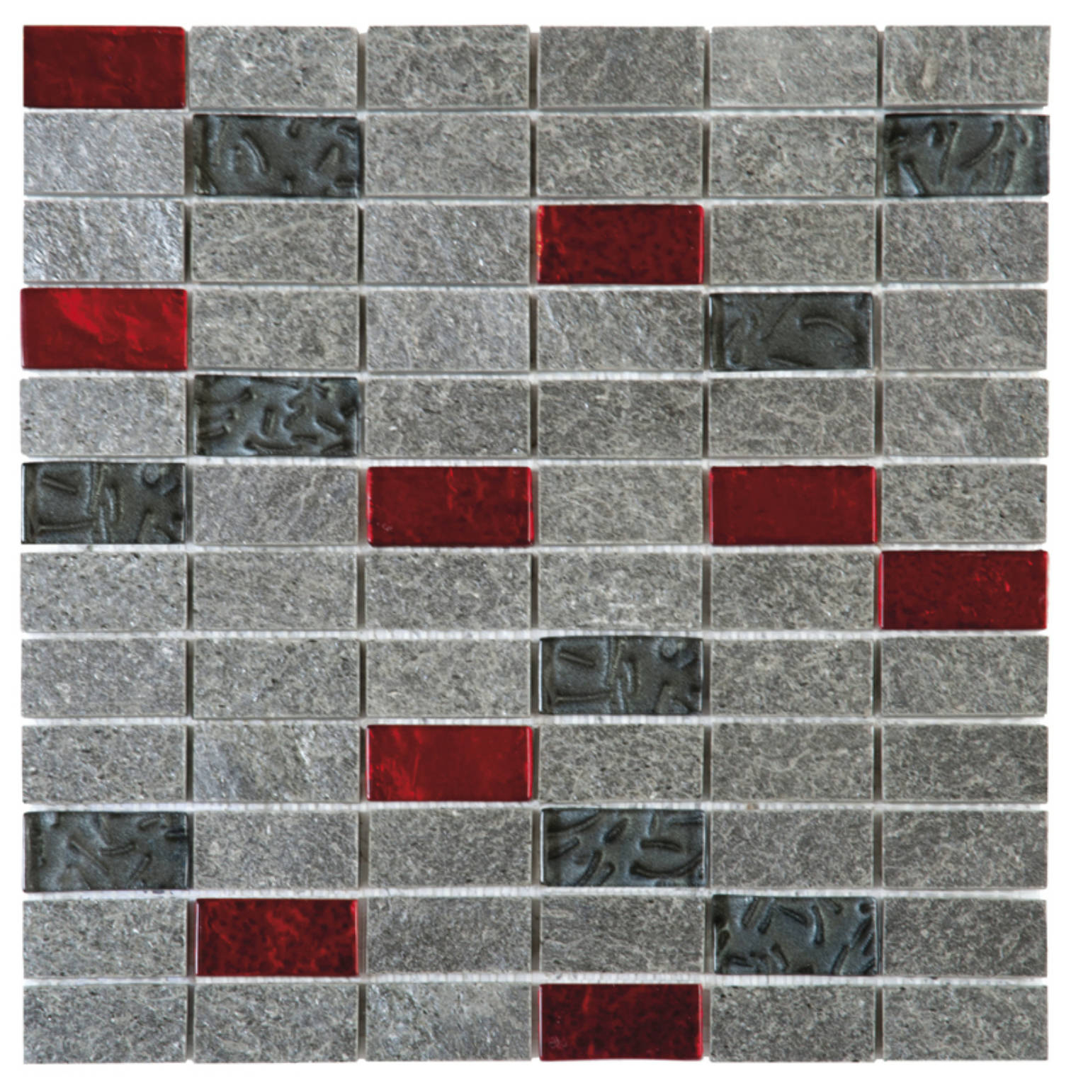 Grey Natural Quartzite Red Glass Mosaic 1