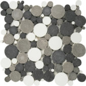 Mix White/Black/Grey Reconstituted Round Interlocking Mosaic |  Carpet Barn Carpet One Inc.