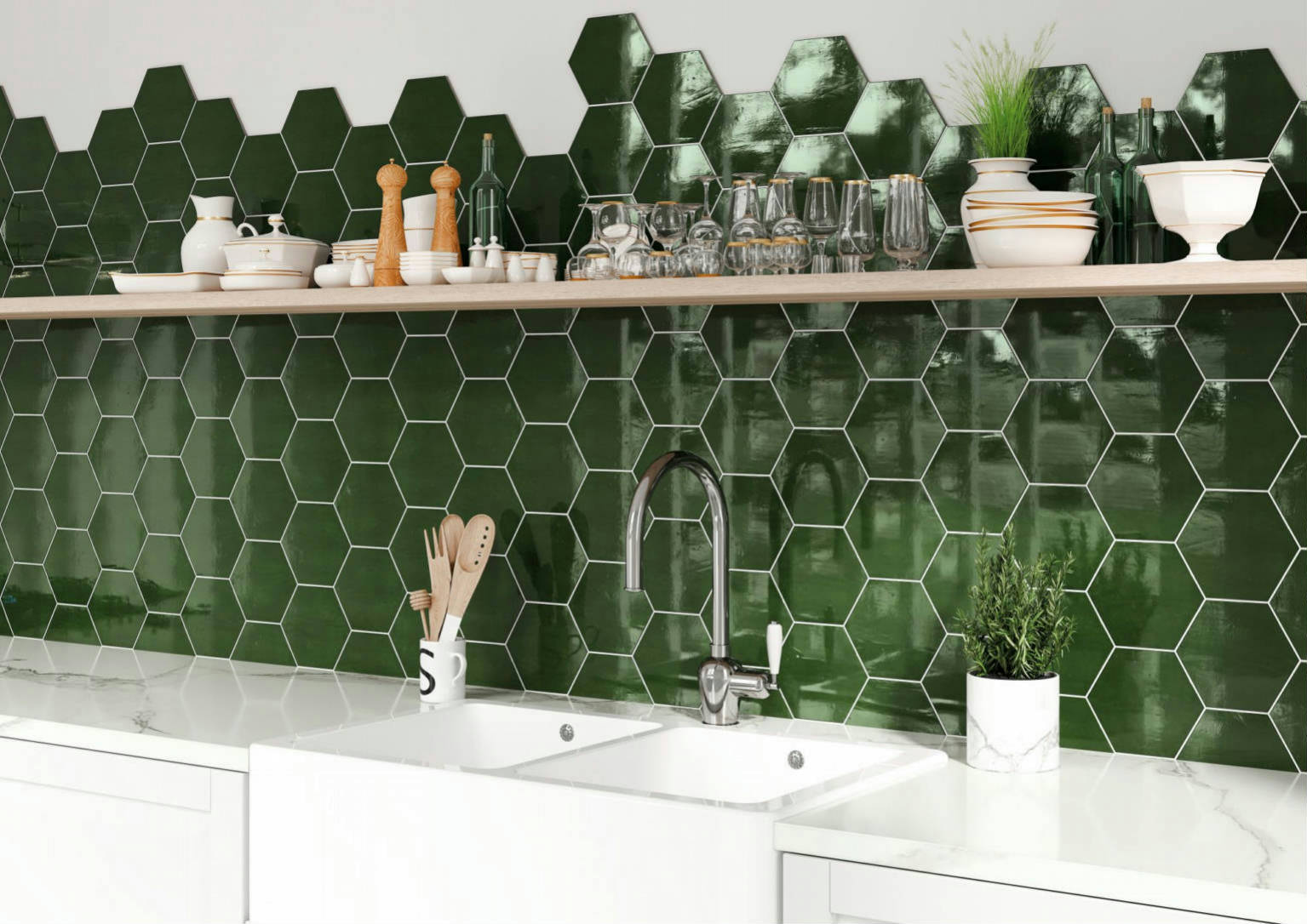 Ronda 5.5X6.3” Green Hexagon |  Carpet Barn Carpet One Inc.